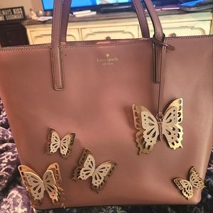 Kate Spade "ALL THE BUZZ" purse, great condition, pink with butterflies